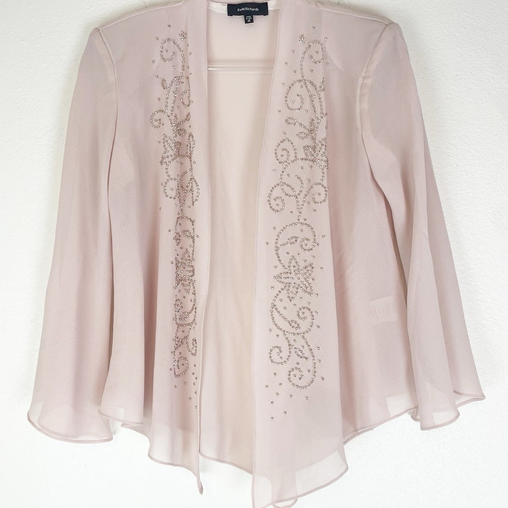 R&M Richards Sheer Jacket Womens 10‎ Beaded Pink Mother of Bride Special Event